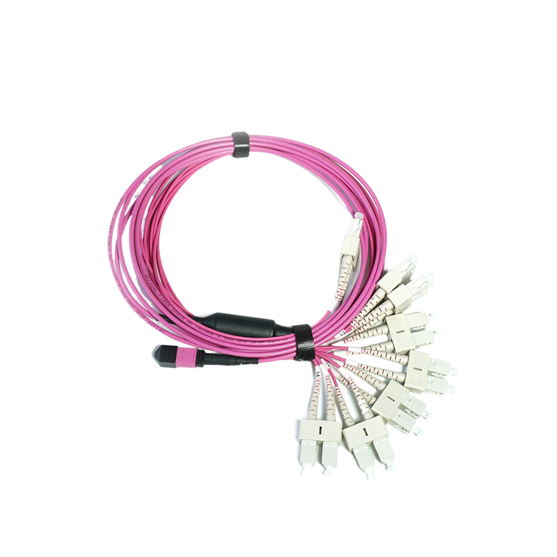 OM4 16芯MPO/MTP®-16 APC（母头）转8 SC双工 UPC 多模分支跳线 极性B